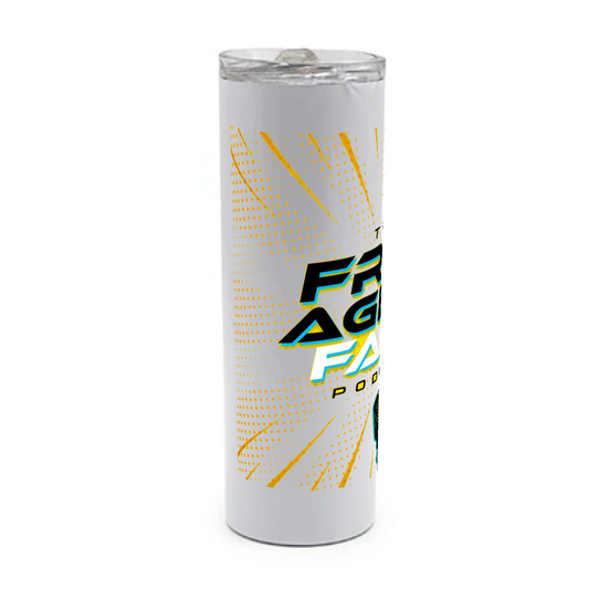 White tumbler with stainless steel interior