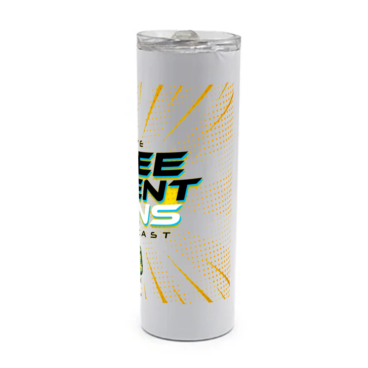 White tumbler with stainless steel interior